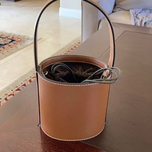 STAUD Brown Leather Mini Bucket Bag